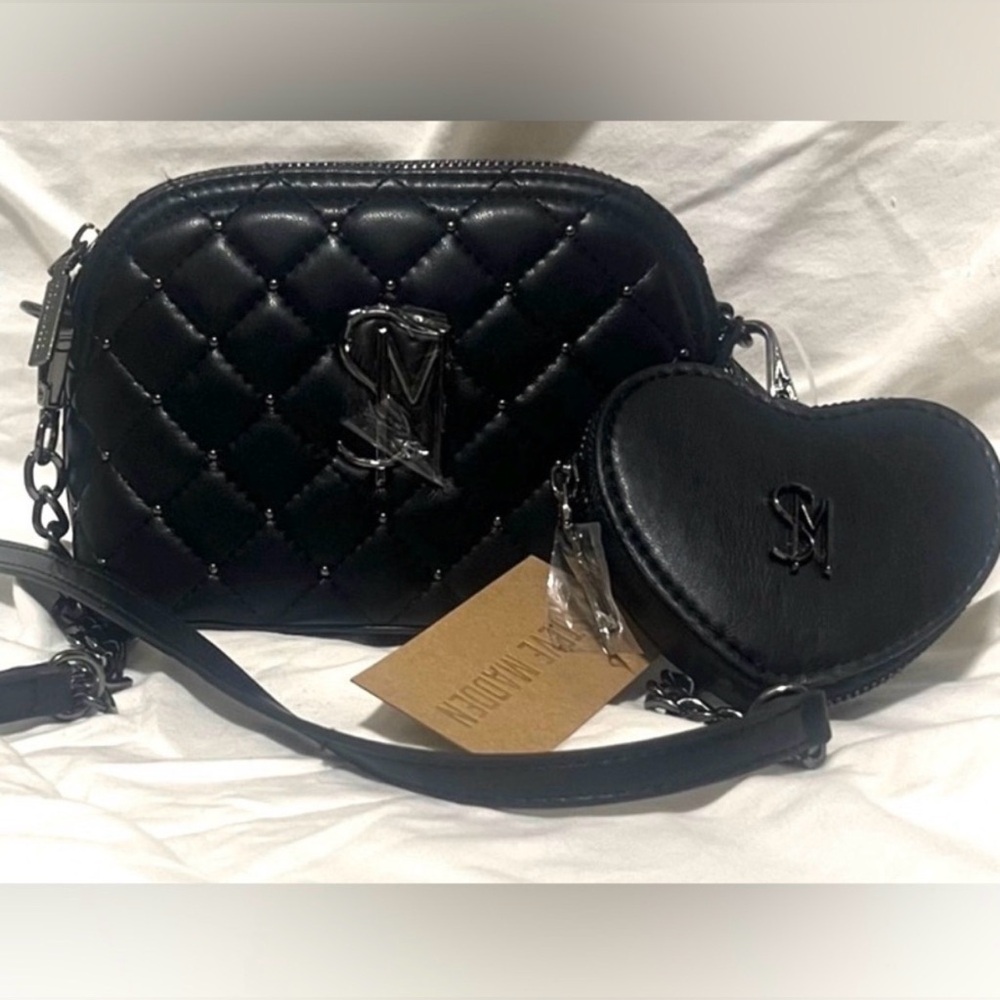 NEW Steve Madden Diamond Quilted Crossbody Bag Purse Heart Accessory Pouch Set